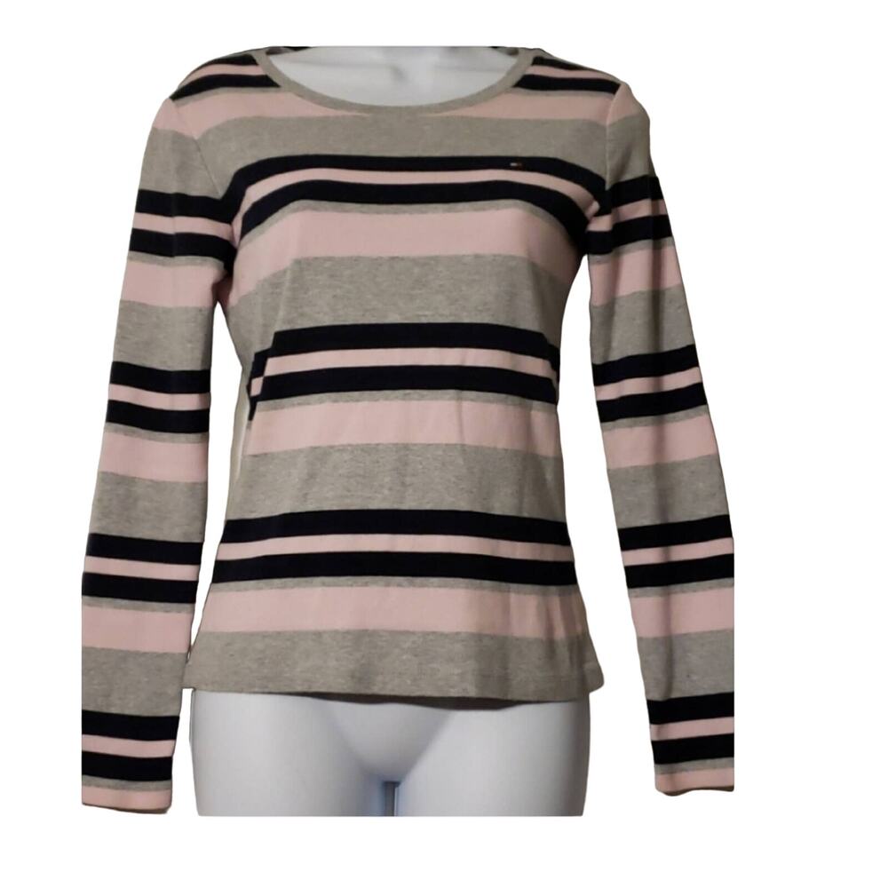 Tommy Hilfiger Striped Pink/Grey/Navy Long Sleeve Top S